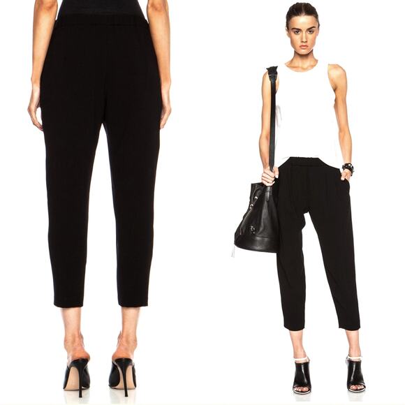 Nili Lotan M Slouchy Elastic Waist Dress Pants $495 Acetate Pull On Crop Black - Picture 1 of 11